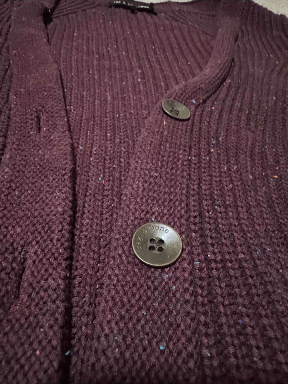 rag & bone Deep Plum Ribbed Button Cardigan - Picture 2 of 3